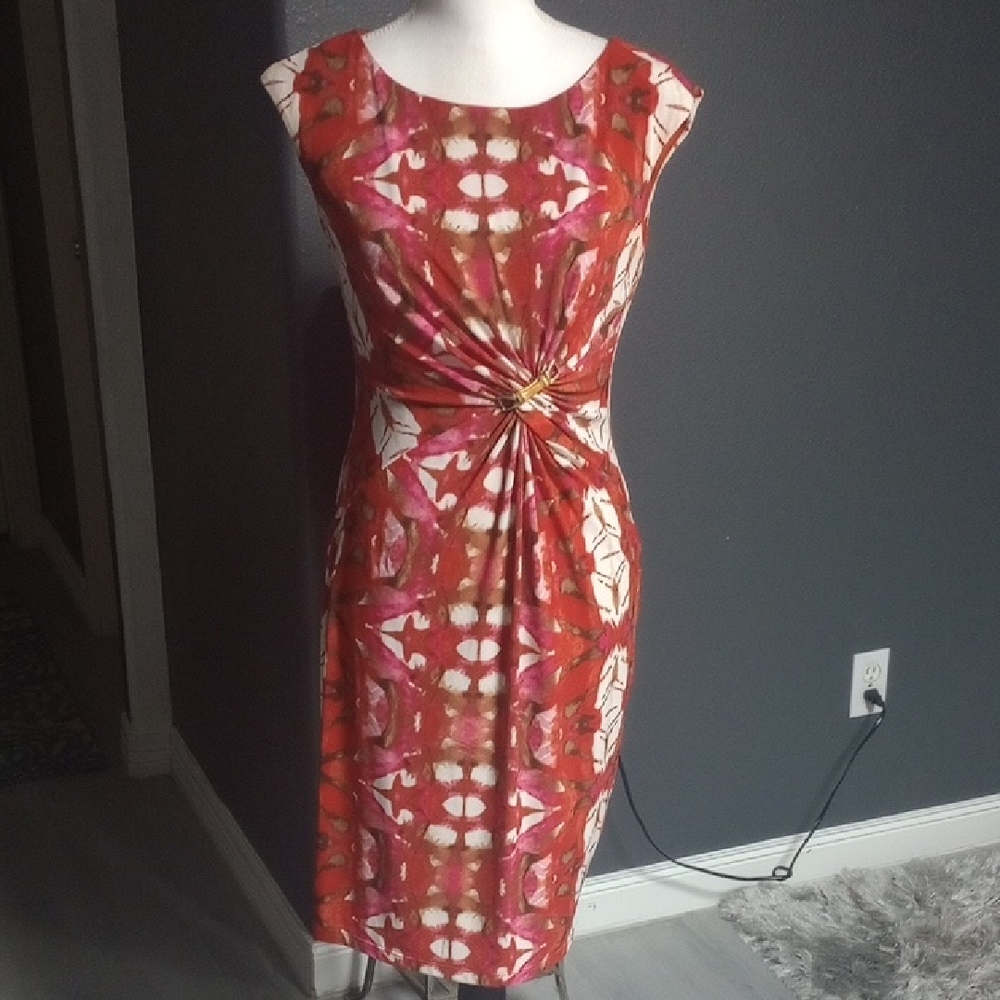 Anne Klein Red Ruched Wrap Midi Dress